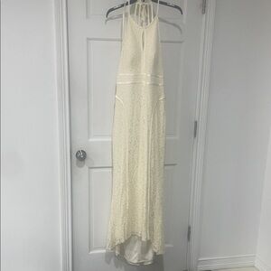 Xscape Cream Lace Halter Maxi Dress